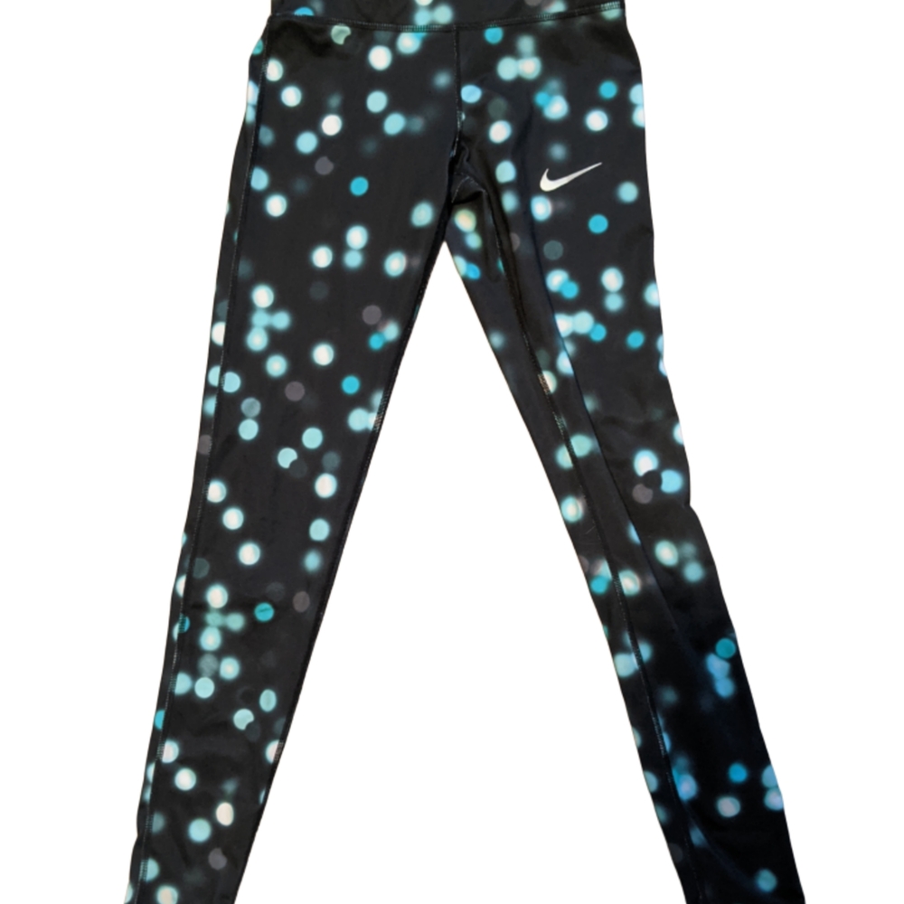 Nike Women's Black and Teal Dotted Leggings
